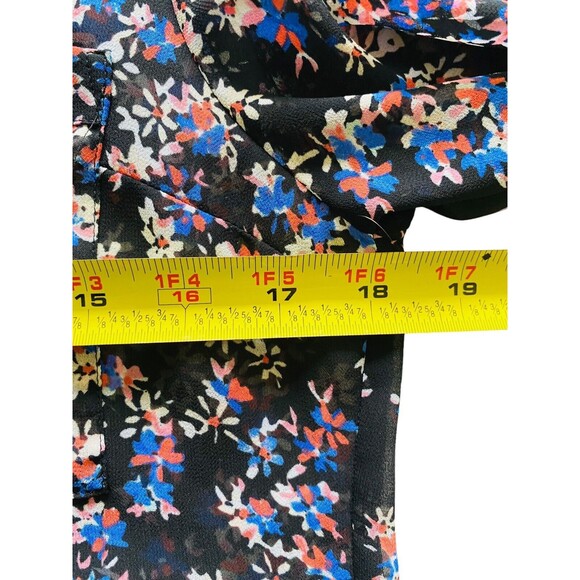 EXPRESS PORTOFINO Button Up Black Sheer Floral Print Top Roll Tab Sleeves Sz S/P - Picture 5 of 10